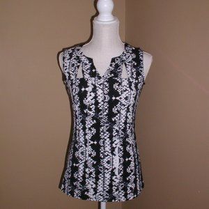 INC Sleeveless Black White Abstract Cut Out Tank Top Size S